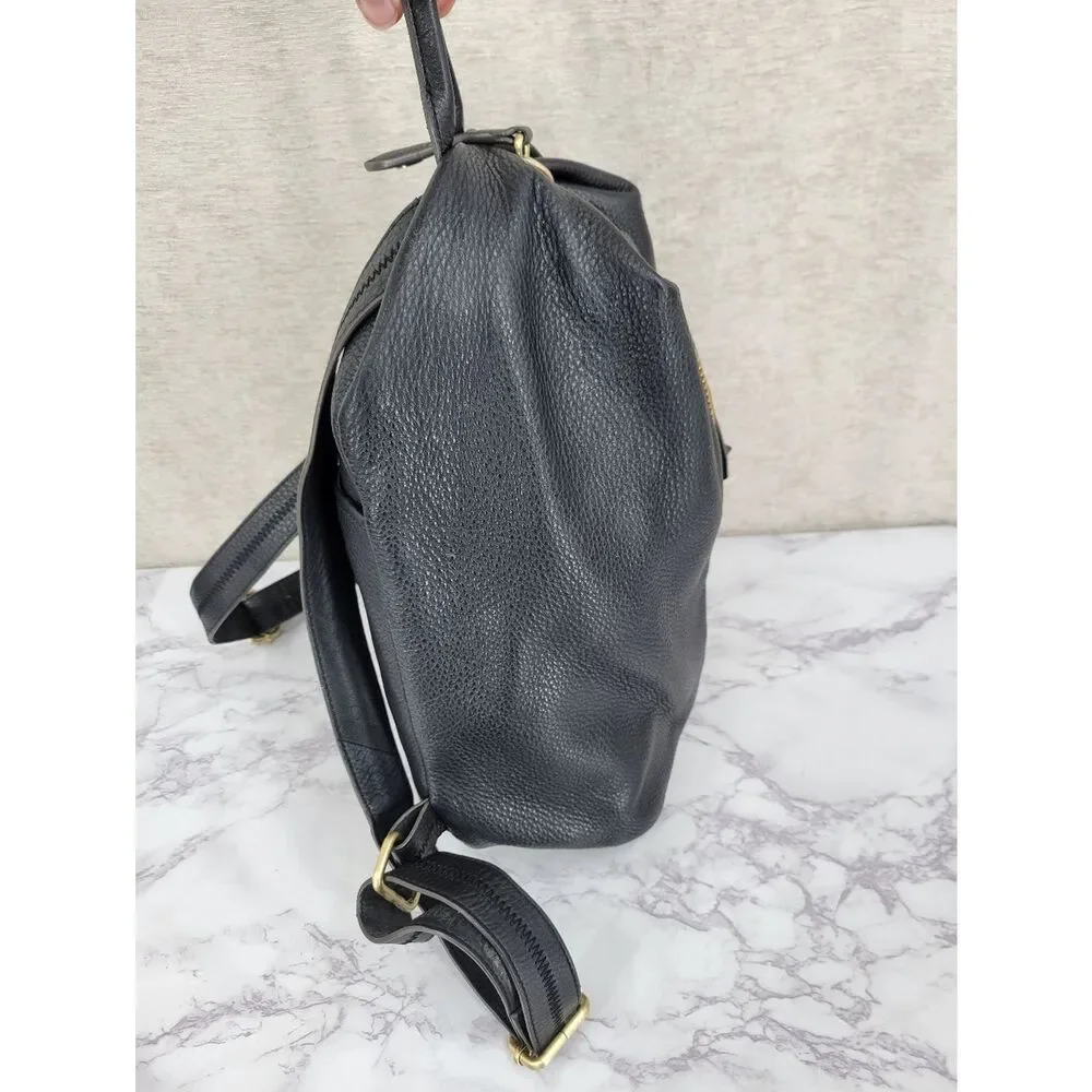 Aimee Kestenberg Tamitha Black Leather Backpack with Oversized Gold Zipper